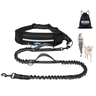 Imagen de Nobleza Correa Perro Manos Libres Elástica con Bolsillo, Retráctil para Perros Doble Cuerda Elástica, Cinturón Ajustable, Banda Reflectante