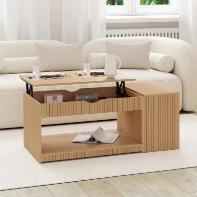 Imagen de Table basse plateau relevable rectangulaire JULIETTE avec coffre effet lattes IDMarket