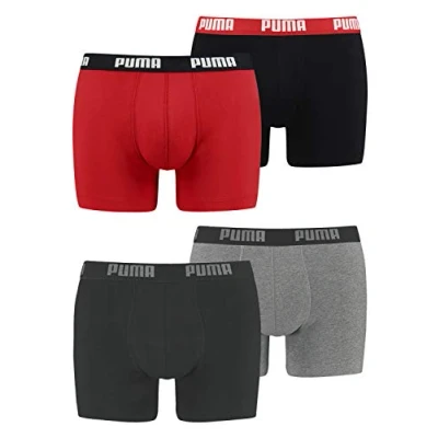 Imagen de Puma Juego de 4 calzoncillos tipo bóxer para hombre, 691 Dark Grey Melange / Black + 786 Red Black, M