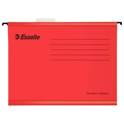 Imagen de Esselte Carpeta colgante, Tamaño A4, Cartón kraft reciclado, Visor de plástico transparente, Rojo, Classic, 90316, Caja 25