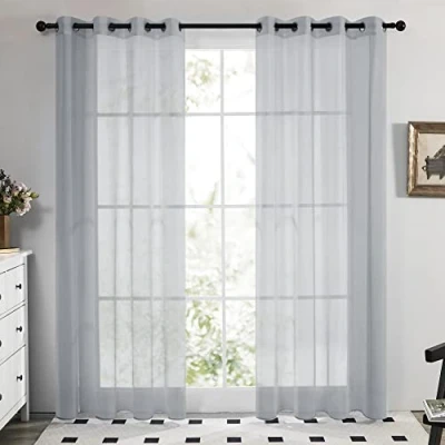 Imagen de Deconovo Visillos Traslúsidos Salón Infantiles Cortinas Cortas para Ventana Dormitorio Moderno Habitacion con Ojales Piezas 140x245cm Gris