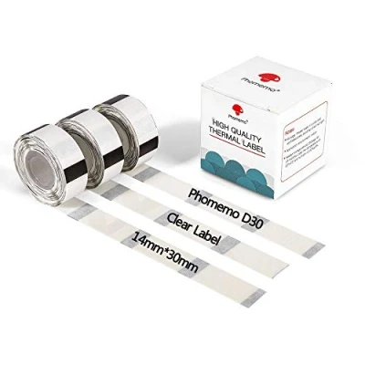 Imagen de Phomemo D30 Etiquetas térmicas adhesivas transparentes, 14 x 30 mm, 3 rollos