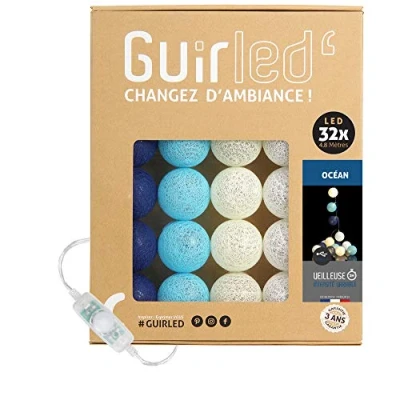 Imagen de GuirLED Guirnalda luminosa bolas de algodón LED USB Luz noche para bebé 2h Adaptador corriente dual 2A incluido 3 intensidades 32 3,2m Océano