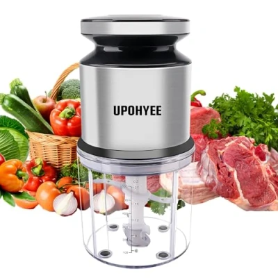Imagen de Picadora Electrica 400W 600ML de Carne 4 Cuchillas Acero Inoxidable Procesador Alimentos 2 Velocidades Trituradora para Frutas Verduras Especias
