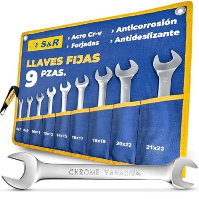 Imagen de S&amp;R Juego 9 Llaves Fijas 6 23 mm. de Doble Boca métricas Calidad Industrial