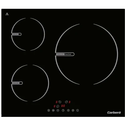 Imagen de Corberó Placa Inducción 3 Zonas CCIG3BL604 6000W Función Pause y Keep Warm Touch Control 1 Booster Temporizador Desconexión Bloqueo de Seguridad Negro Vidrio Templado