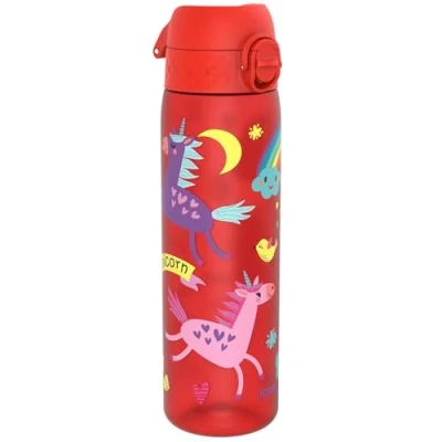 Imagen de Ion8 Botella Agua, 500ml, a Prueba de Fugas, Fácil Abrir, Cerradura Segura, Apta para Lavavajillas, Sin BPA, Asa Transporte, Limpiar, Neutro en Carbono, Unicornios Rojo