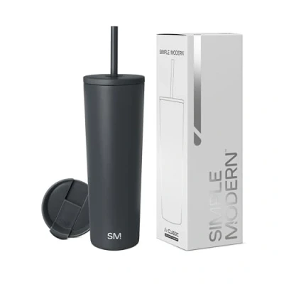 Imagen de Simple Modern Vaso Termico con Pajita y Tapa Taza Termica Café para Llevar Botella Agua de Acero Inoxidable Regalos Mujeres &amp; Hombres Classic 830ml Graphite