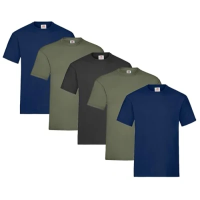 Imagen de Fruit of the Loom Juego de 5 camisetas manga corta gruesas para hombre, M