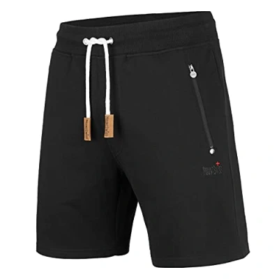Imagen de Mount Swiss Pantalones Cortos de Ocio para Hombre Liam 2 Bolsillos Laterales y 1 Bolsillo Trasero con Cremallera I Deportivos en Colores clásicos, Negro Extra Large