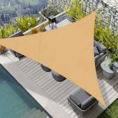 Imagen de HENG FENG Toldo Vela de Sombra Impermeable Triangular 3.6x3.6x3.6m Poliéster Protección Rayos UV Resistente para Terraza Patio Exterior Jardín Color Arena