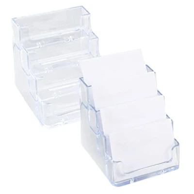 Imagen de 2 Piezas soporte Tarjetas visita, Soportes para Tarjetas, Titulares de Negocios Tarjetero Acrílico Transparente, 4 Compartimentos