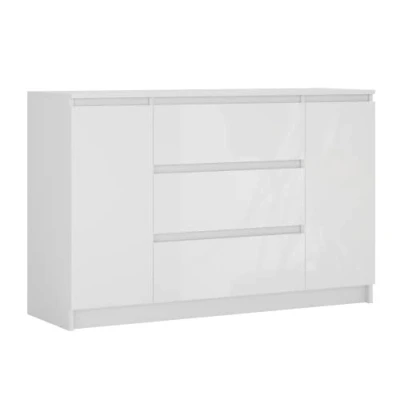 Imagen de 3E 3xE living.com Cómoda con Dos Puertas y Tres cajones, Color: Blanco/Blanco Brillante, Dimensiones: L: 120 cm P 39 H: 78