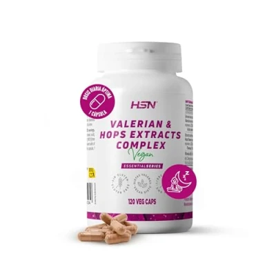 Imagen de HSN Extracto de Valeriana y Lúpulo Complex 120 Cápsulas Vegetales Raíz officinalis (0,8% ácido valeriánico) + Flor Humulus lupulus (2,5% flavona) No GMO, Vegano, Sin Gluten