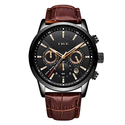 Imagen de LIGE Reloj Hombre Moda CronóGrafo Impermeable Cuarzo AnalóGico Acero Inoxidable Cuero Brazalete Negocios Casual Calendario
