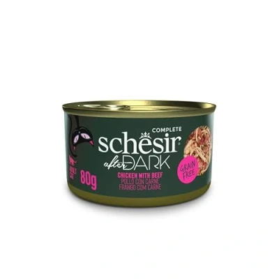 Imagen de Schesir After Dark, Filetes de Pollo con Ternera en Caldo, Comida Húmeda Completa para Gatos (12 atasx 80g)