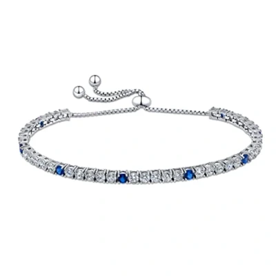 Imagen de Amberta Lumini Pulsera Tennis Ajustable para Mujer en Plata de Ley 925 con Circonita Cúbica: Zafiro Simulado