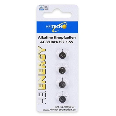 Imagen de HEITECH Paquete de 4 Pilas alcalinas botón AG3, 1,5 V LR41 / L736 LR736 SR41 SR736W SR41W 192/392