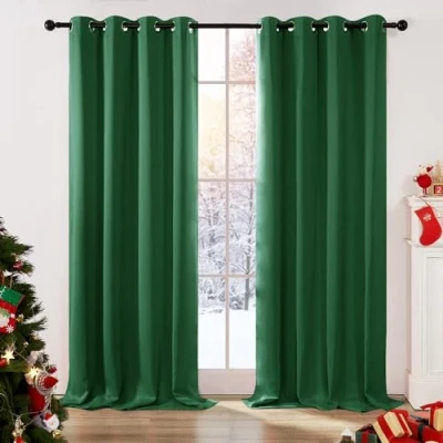 Imagen de Deconovo Cortinas para Interiores, Opacas y térmicas, aislantes, Color Liso (2 Unidades, con Ojales, 140 x 280 cm (Ancho Alto), Verde Oscuro