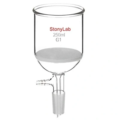Imagen de StonyLab Vidrio de Borosilicato Embudo Filtración Buchner con Frita Gruesa, Diámetro Disco 76mm, Profundidad 80 mm, Junta Interna Cónica Estándar 24/40 y Tubo Vacío Serrado 250ml