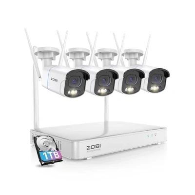 Imagen de ZOSI 4MP Kit Cámaras de Vigilancia WiFi 4X Cámara Seguridad Exterior con 8CH H.265+ Grabador NVR y 1TB HDD, Visión Nocturna en Color, Detección Alarma Persona