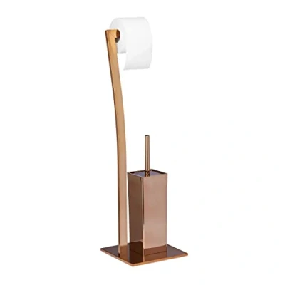 Imagen de Relaxdays Escobillero Portarrollos de Pie Cuadrado WIMEDO, Acero Inoxidable, Cobre, 71 x 20 cm