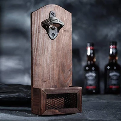 Imagen de Abridor de Botellas Cerveza Abrebotellas Montado en la Pared Botella Bebida con Cap Catcher Regalo para los Amantes Bar