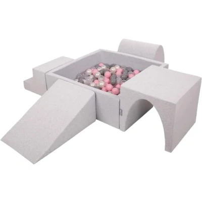 Imagen de KiddyMoon Parque Infantil De Espuma con Cuadrada Piscina Bolas (300 Bolas) para Niños, Gris Claro: Perla/Gris/Transparente/Rosa Clr