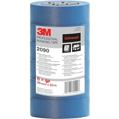 Imagen de 3M Pro 2090TA Cinta de enmascarar Profesional 2090, multisuperficie, 6 Rollos, 36 mm נ50 m, Azul, x 6, Set 24 Piezas