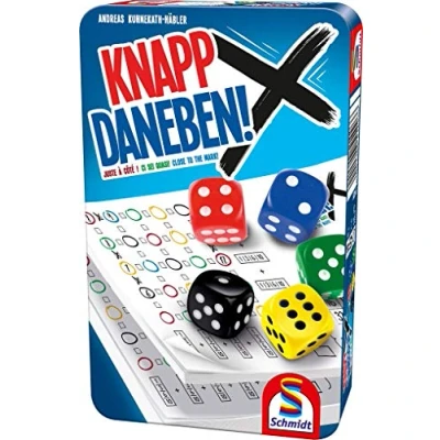 Imagen de Schmidt Spiele Knapp Daneben 51426 Juego de Dados en Caja Metal (versión Alemana), Multicolor