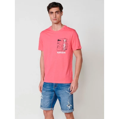 Imagen de Camiseta de Hombre Algodón con Estampado en la Espalda Color Rosa