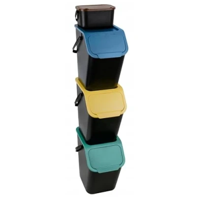 Imagen de Go Practic Juego de 4 cubos basura 25 l, con tapa, sistema separación basura, reciclaje