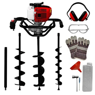 Imagen de Barrena Taladro de Tierra con 3 Brocas Ahoyadora Excavadora en Espiral Motoperforadora para Cavar Agujeros Motor Gasolina 52cc 2 Tiempos 3CV 9000rpm Poste Extensión+EPI+Kit Herramientas Incluidos