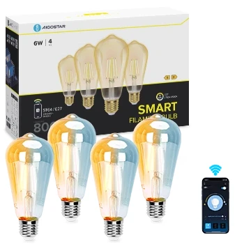 Imagen de Aigostar Bombilla Inteligente E27 Edison Alexa 6W ST64 (Transparente, 6W，CCT，4 Pack)