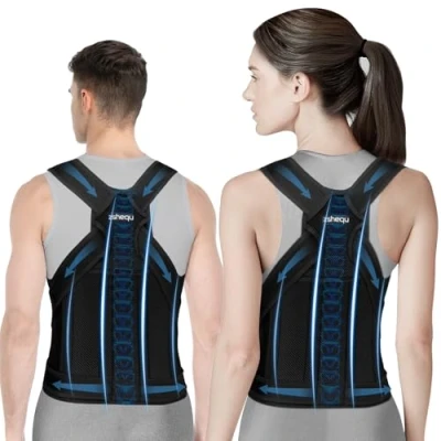 Imagen de zshequ corrector de postura para mujer, postura, hombre, ajustable, entrenamiento correa espalda hombro y cuello, color negro M