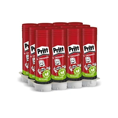 Imagen de Pritt PS22, Barra Adhesiva Sólida no Tóxica, Lavable, Roja, Pack de 12 barras x 22 g