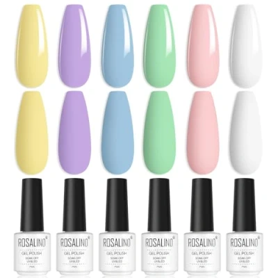 Imagen de ROSALIND Pintauñas Semipermanentes, Macarrón Esmaltes Semipermanentes Para Uñas, 6 Colors Rosa Blanco Verde Azul Morado Amarillo de Uñas en Gel UV LED Principiantes