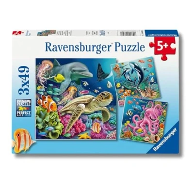 Imagen de Ravensburger puzzle Maravillas Submarinas, Mundo Marino, Animales acuáticos, infantil, 3 puzzles de 49 piezas, para niños +5 años, Tamaño 21x21cm