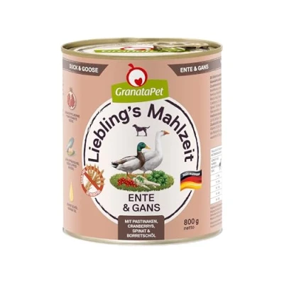 Imagen de GranataPet Comida Favorita de Pato y Ganso, húmeda para Perros, Perros sin Cereales azúcares, pienso Completo, 6 x 800 g