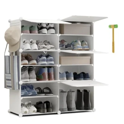 Imagen de Newlux Zapatero 6 Compartimentos Cube C6 para 24 Pares (83x32x95cm). Organizador Zapatos 30x40x30cm Cada Cubo. Entrada Recibidor Modular 30kg Capacidad. Estantería Plástico Blanca