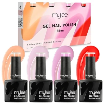 Imagen de Mylee Set de Esmalte Uñas en Gel Semipermanente 4x10ml [Eden Quad] UV/LED Nail Art Manicure Pedicure para Uso Profesional y Doméstico [Otoño/Invierno 2024] Larga Duración Fácil Aplicar