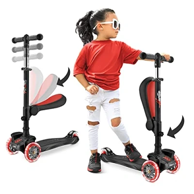 Imagen de Hurtle Patinete niño 3 Ruedas, Juguetes niños 2 años en adelante, con Asiento abatible, Altura Ajustable, monopatin 1, Luces Intermitentes. Color Negro