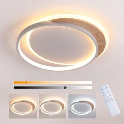 Imagen de Luz de Techo LED Madera, Lámpara Redonda, 30W 500x450x55mm, 3000K 6000K Regulable con Control Remoto, Moderno Lámparas para Dormitorio, Sala Estar, Balcón, Pasillo, Cocina