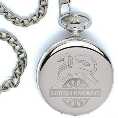 Imagen de Family Crests British Railways Cycling Lion 1950 56 Engraved Pocket Watch Chrome