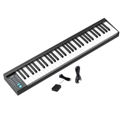 Imagen de Teclado electrónico digital de 61 Teclas contrapesadas tamaño completo Altavoces MIDI integrados Piano eléctrico con pedal sostenido y fuente alimentación Lo mejo