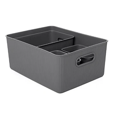 Imagen de Tatay Set de 4 Cajas Organizadoras Baobab, Polipropileno, Libre BPA, Color Gris Antracita, Grande, (1 x 15L, 1 5L, 2 1,5L)