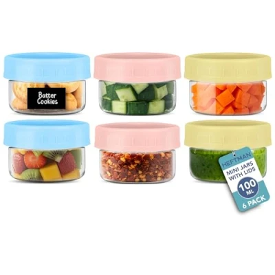 Imagen de HEFTMAN Ollas pequeñas de desayuno con tapas, 6 tarros pequeños almacenamiento 100 ml tapas para lonchera, comida bebés, salsas (100 ml, unidades)