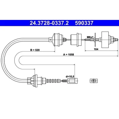 Imagen de ATE 24.3728 0337.2 Cable de Embrague CITROËN: Jumper I Furgón, FIAT: Ducato II PEUGEOT: Boxer Furgón