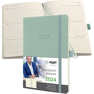 Imagen de SIGEL C2438 Conceptum Agenda semanal 2024, aprox. A5, verde, tapa blanda, dos páginas = una semana, 192