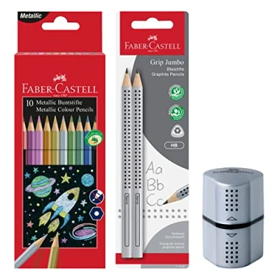 Imagen de Faber Castell 205028 Juego de lápices colores metálicos, sacapuntas y 2 Jumbo